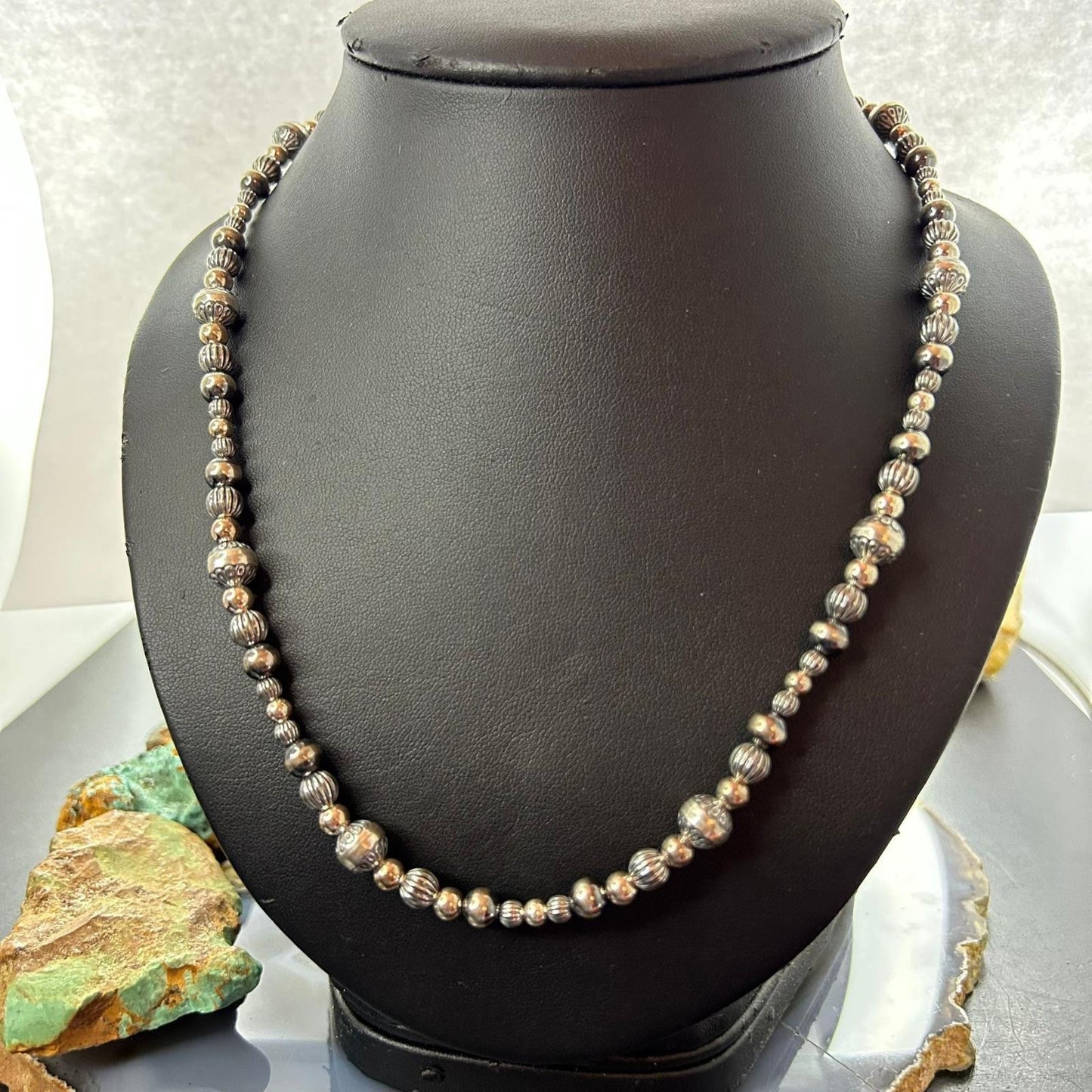 Carolyn Pollack Sterling Silver Decorated 3mm-8mm Graduated Beaded Necklace For Women