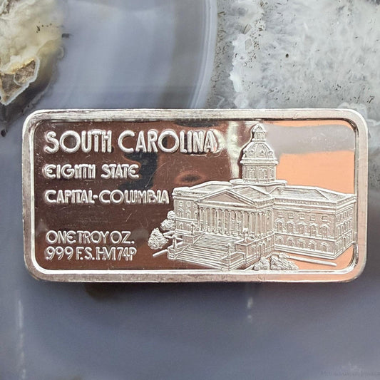 US 1 Troy Ounce of .999 Fine Silver Bar South Carolina The 8th State #102525-20