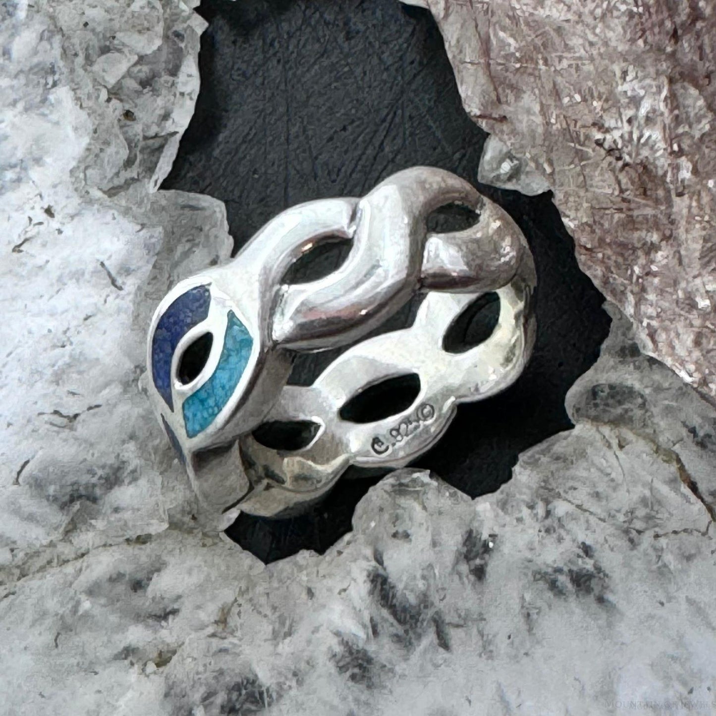 Carolyn Pollack Sterling Silver Turquoise & Lapis Chip Inlay Band Ring Size 7 For Women
