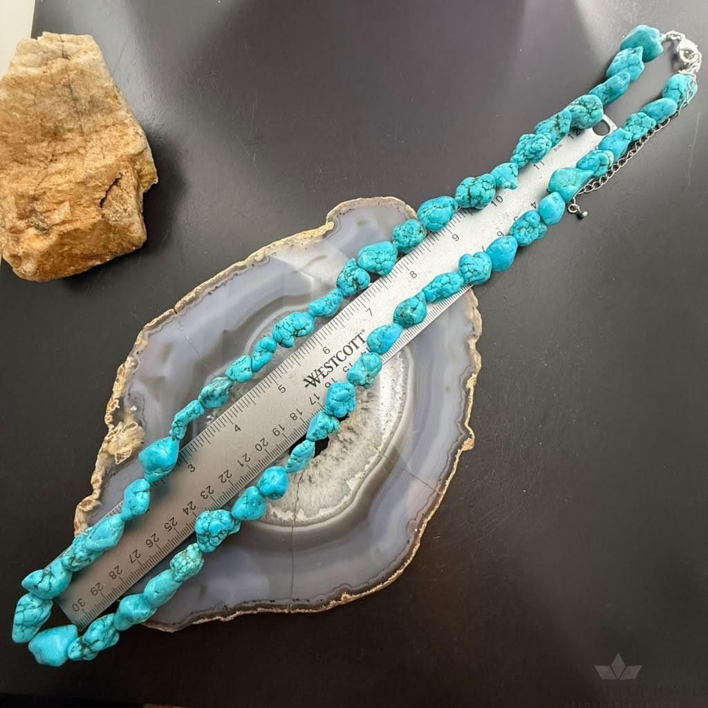 Vintage Native American Rough Natural Turquoise 29" Necklace For Women