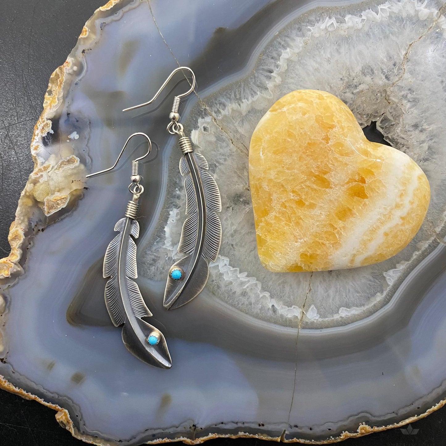 Billy Long Sterling Silver Feather w/Turquoise Dangle Earrings For Women