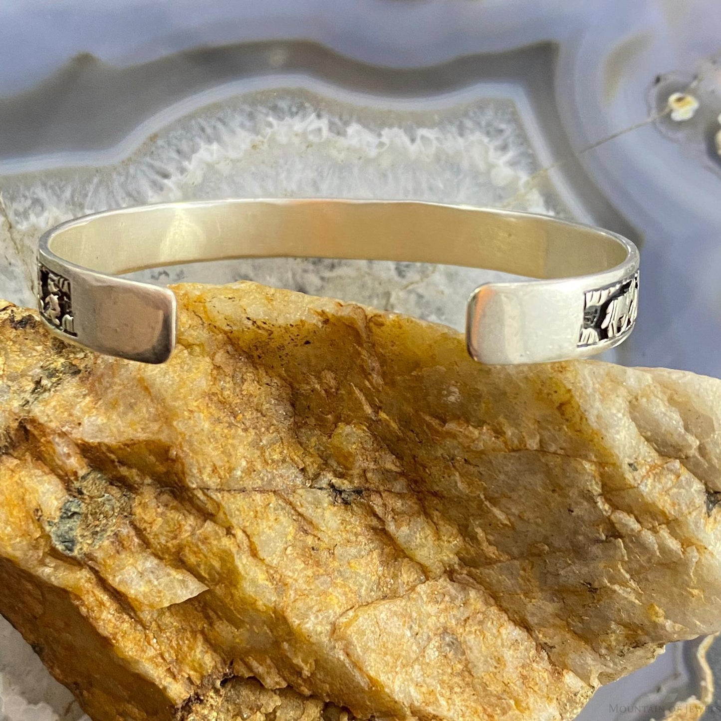 Vintage Signed Native American Sterling Silver Storyteller Bracelet For Women