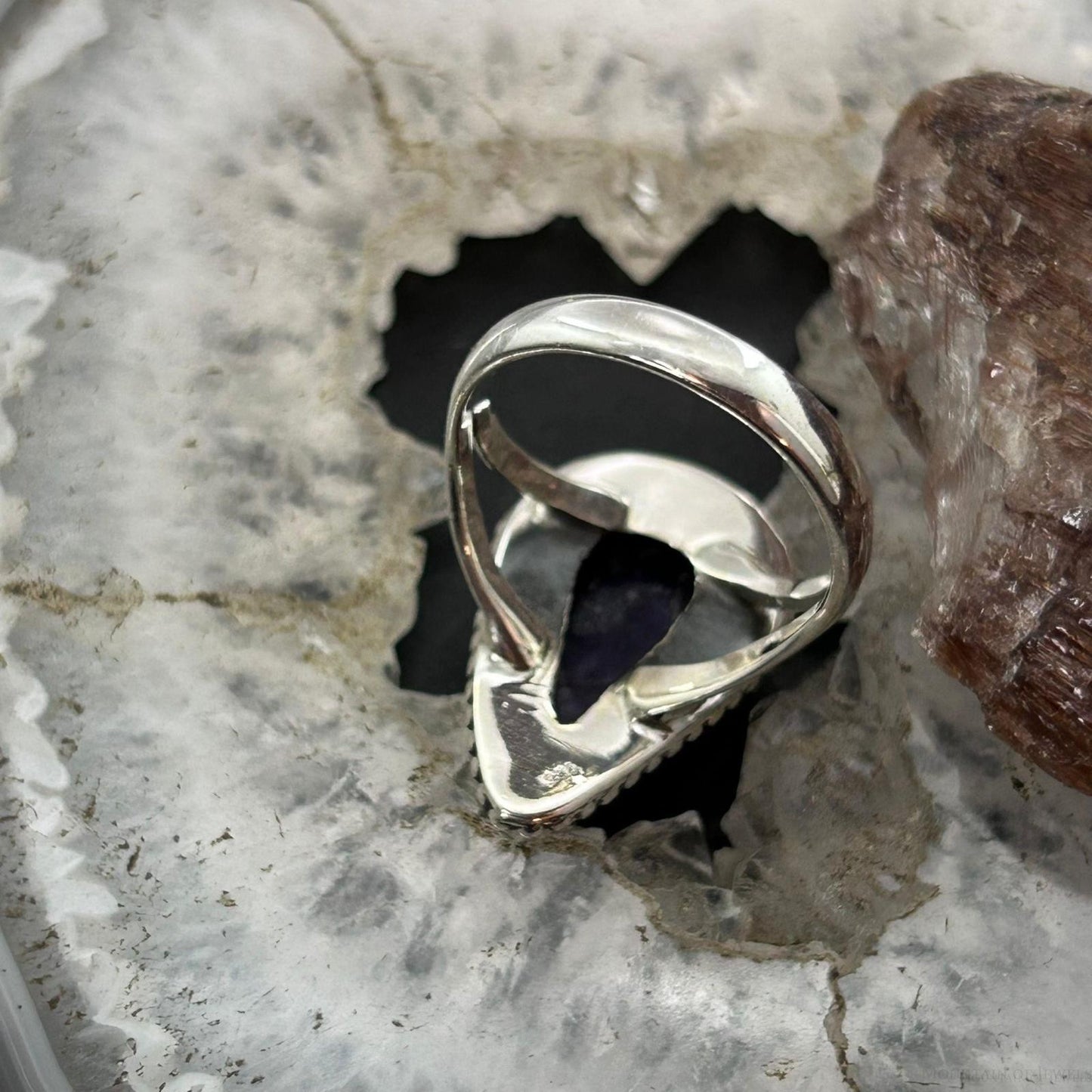 Sterling Silver Southwestern Style Teardrop Charoite Ring Size 8.5 For Women