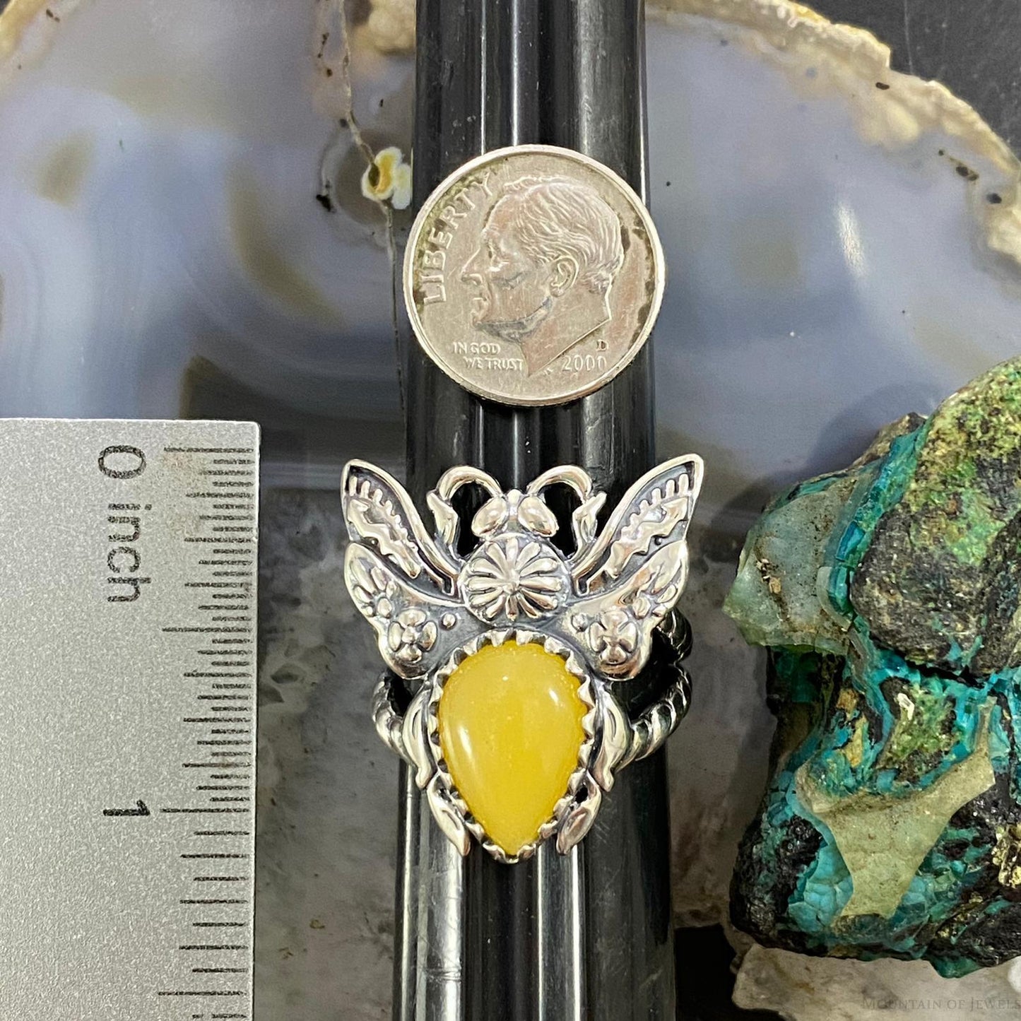 Carolyn Pollack Southwestern Style Sterling Silver Yellow Jasper Bee Ring For Women, Variety of Sizes