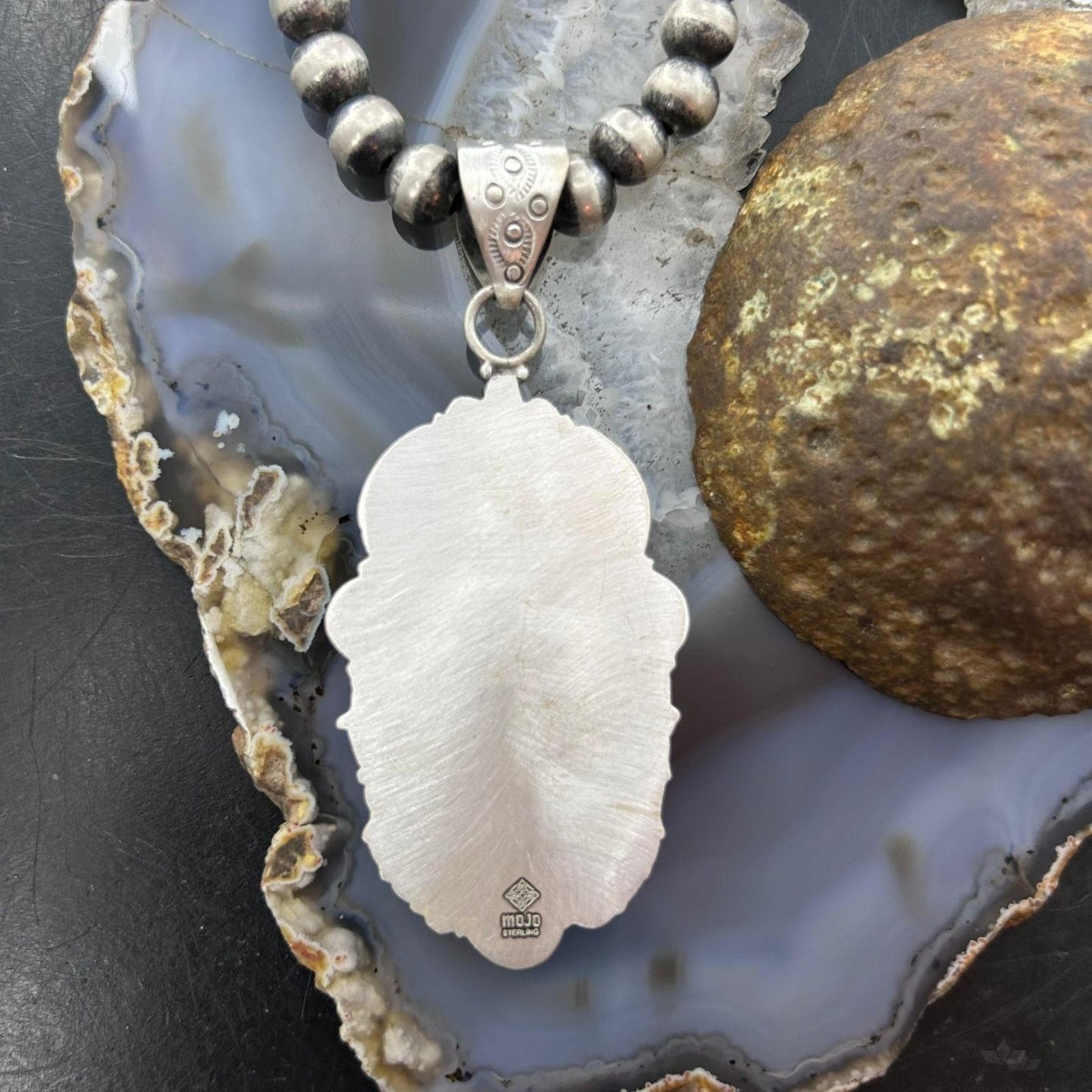 Sterling Silver Southwestern Style Large Oval Shattuckite Pendant For Women