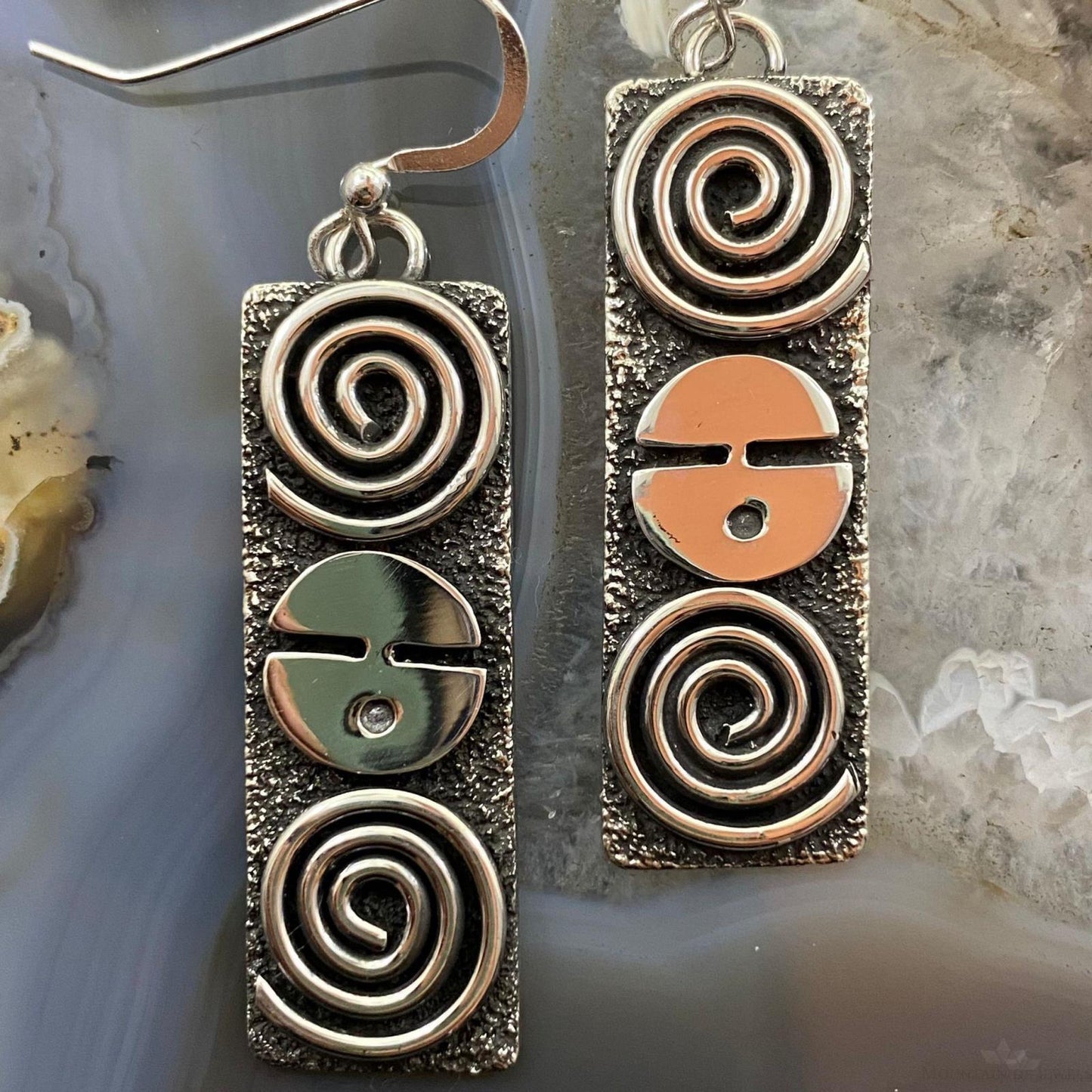 Alex Sanchez Native American Sterling Silver Petroglyph Dangle Earrings Women