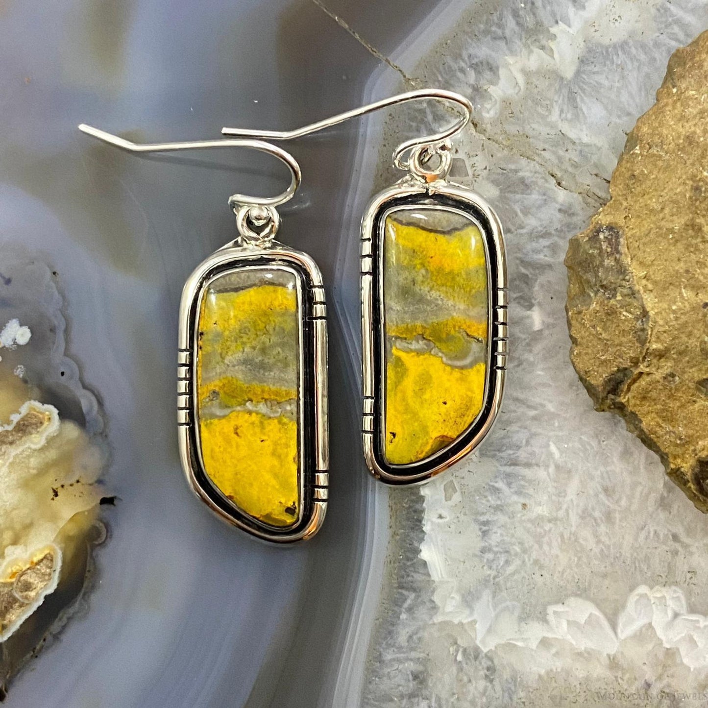 Native American Sterling Silver Bumblebee Jasper Dangle Earrings For Women