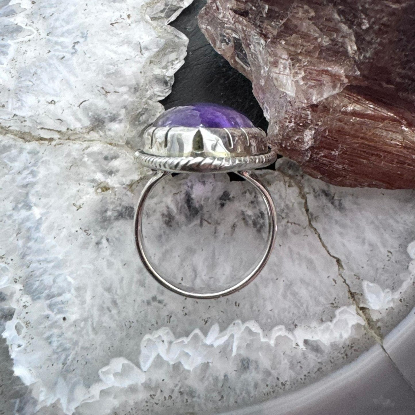 Sterling Silver Southwestern Style Teardrop Amethyst Decorated Ring Size 7 For Women