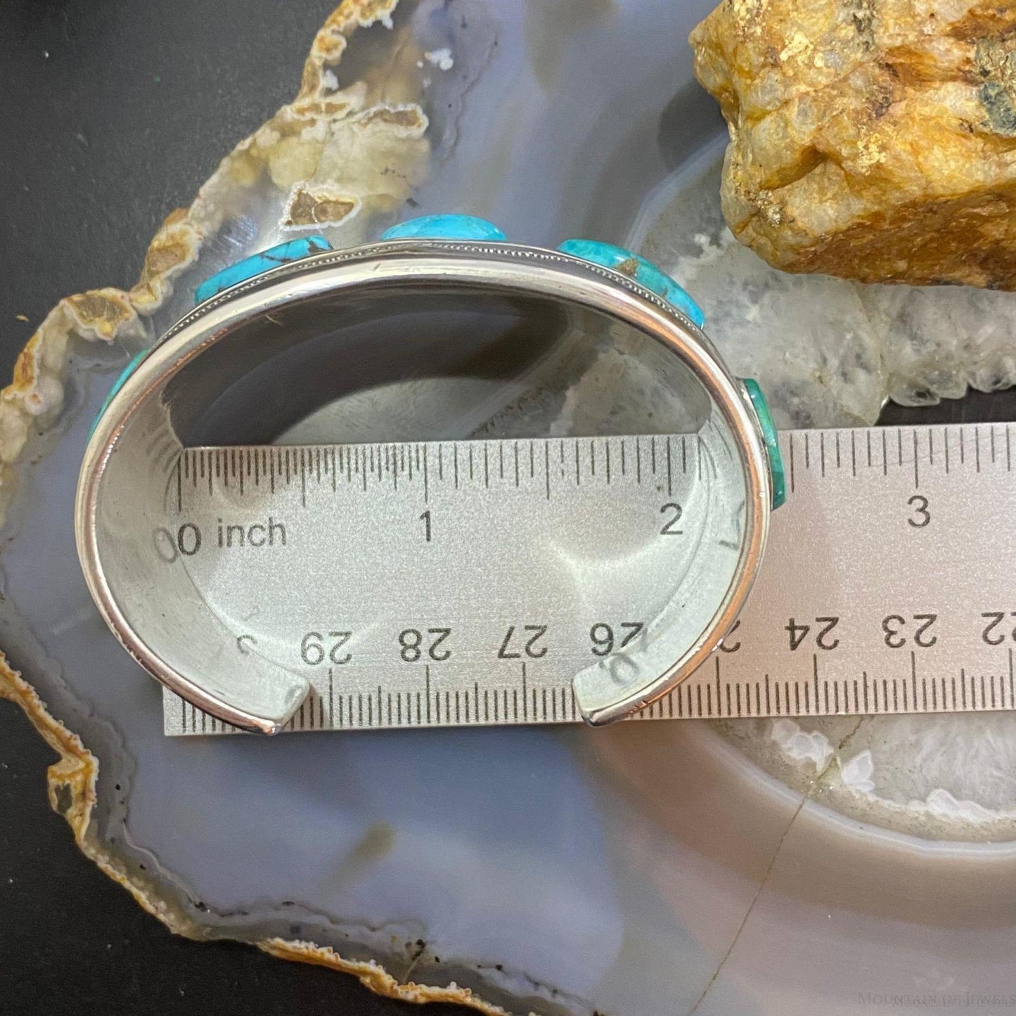 Vintage Native American Silver 5 Kingman Turquoise Shadow Box Bracelet For Women