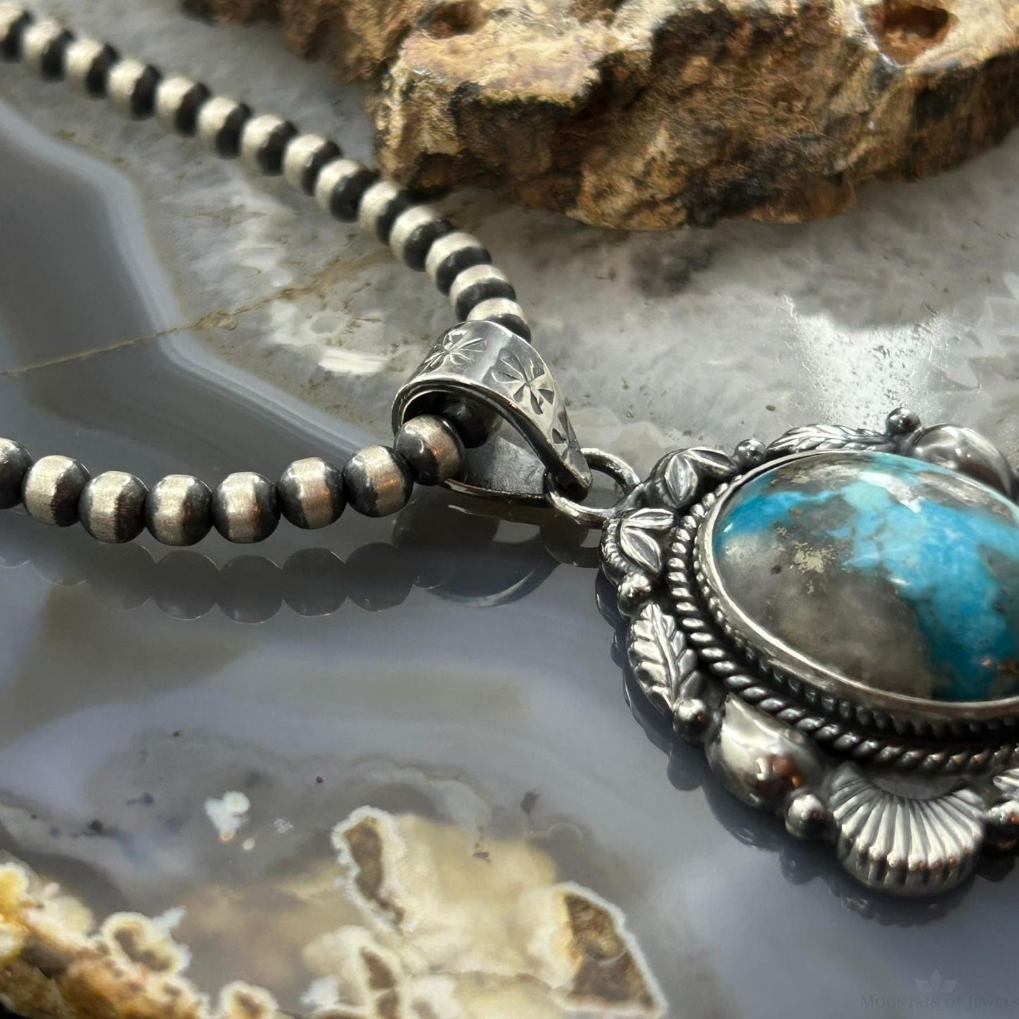 Sterling Silver Southwestern Style Oval Turquoise Decorated Pendant For Women #6