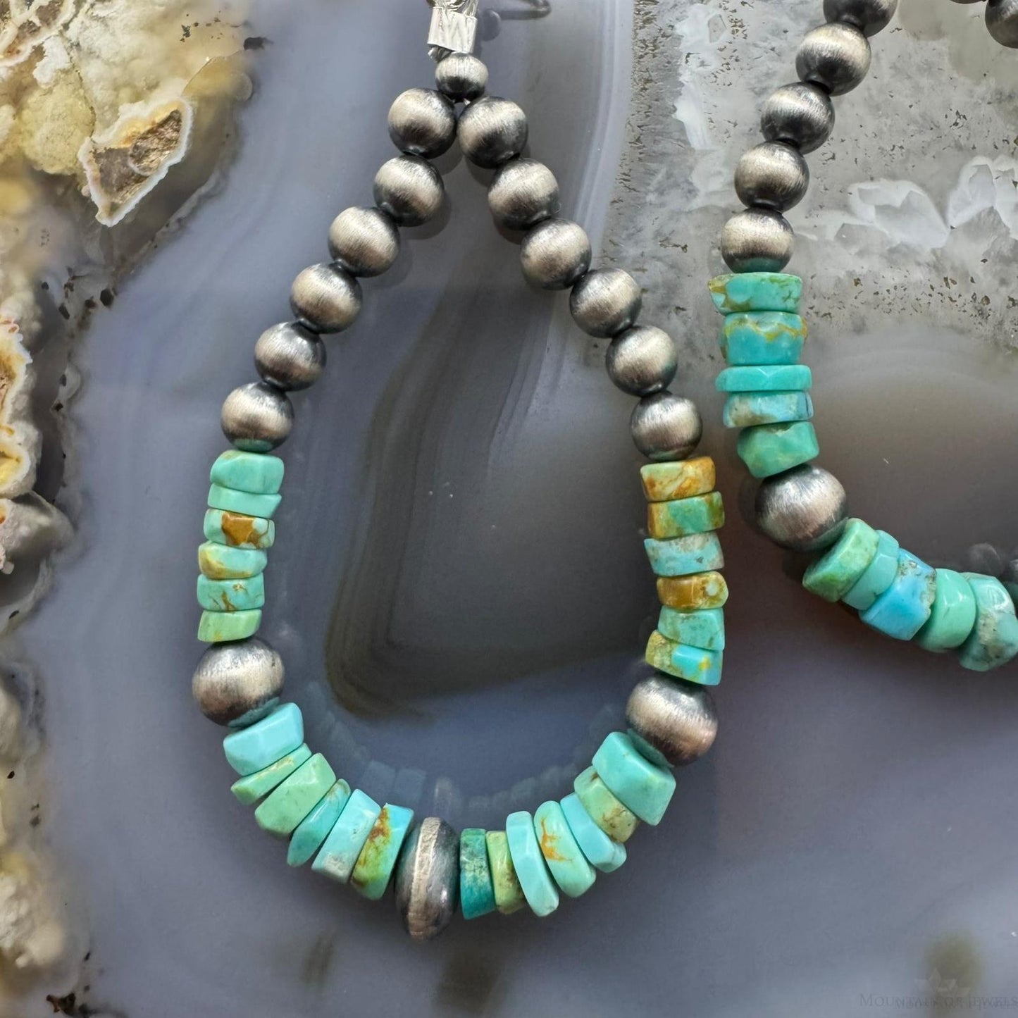 Sterling 4-6mm Navajo Pearl Southwester Style & 5mm Turquoise Bead Hoop Earrings For Women