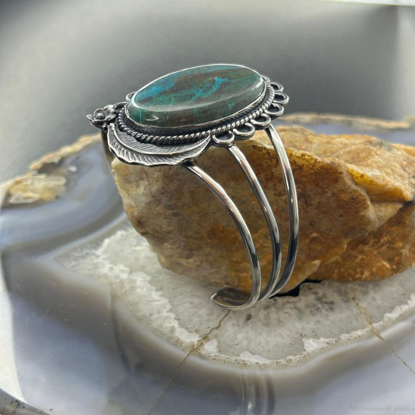 Sterling Silver Southwestern Style Large Oval Shattuckite Bracelet For Women #1