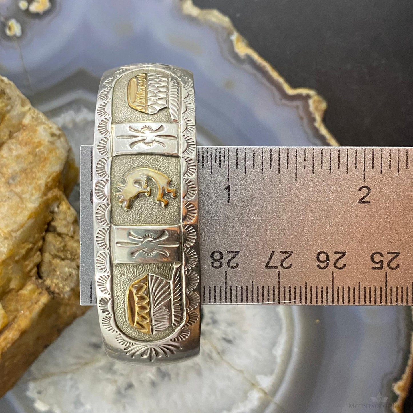 Mike Smith Sterling Silver GF Overlay Kokopelli & Pottery Bracelet For Women