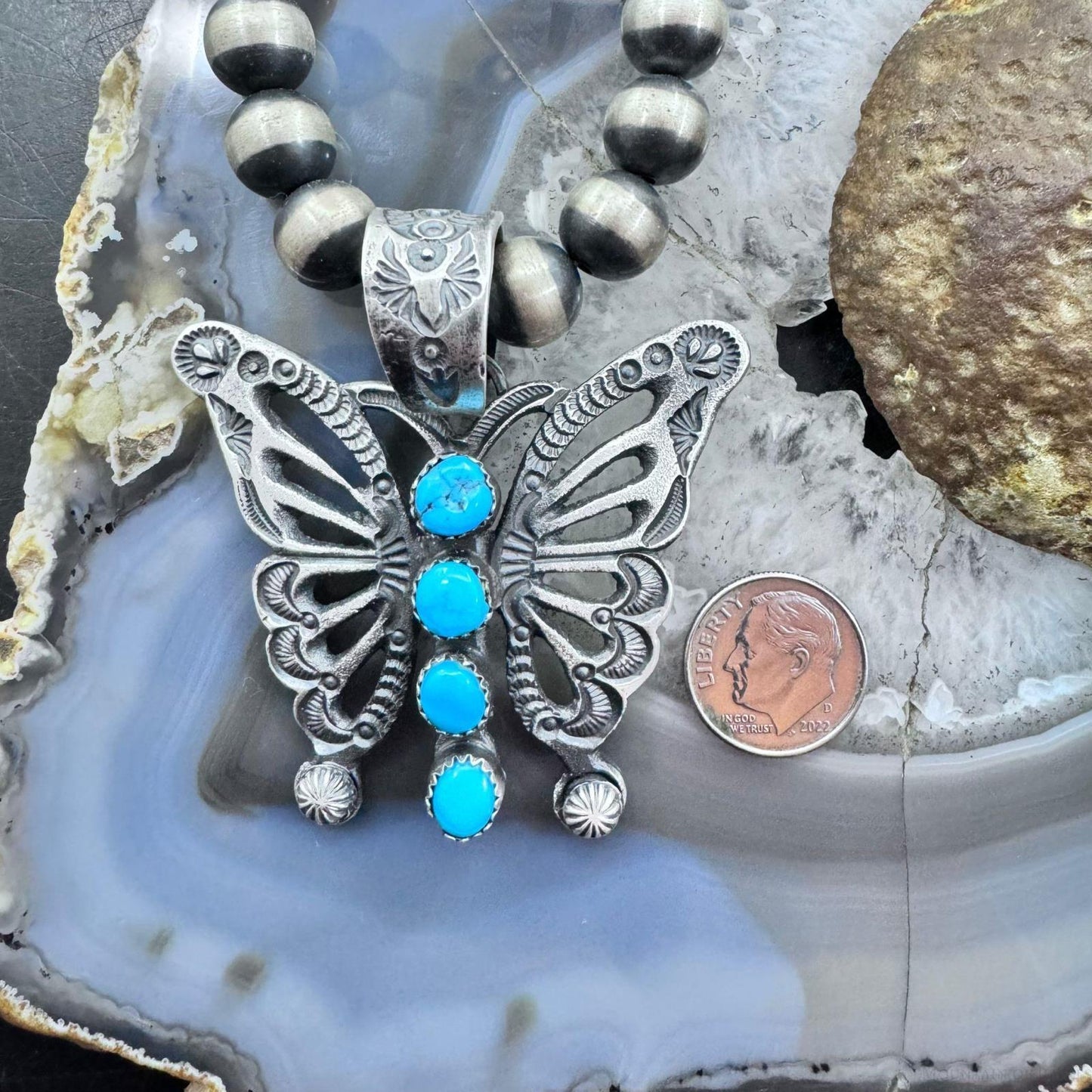 Eva & Linberg Billah Sterling Silver Butterfly w/Turquoise Decorated Pendant For Women