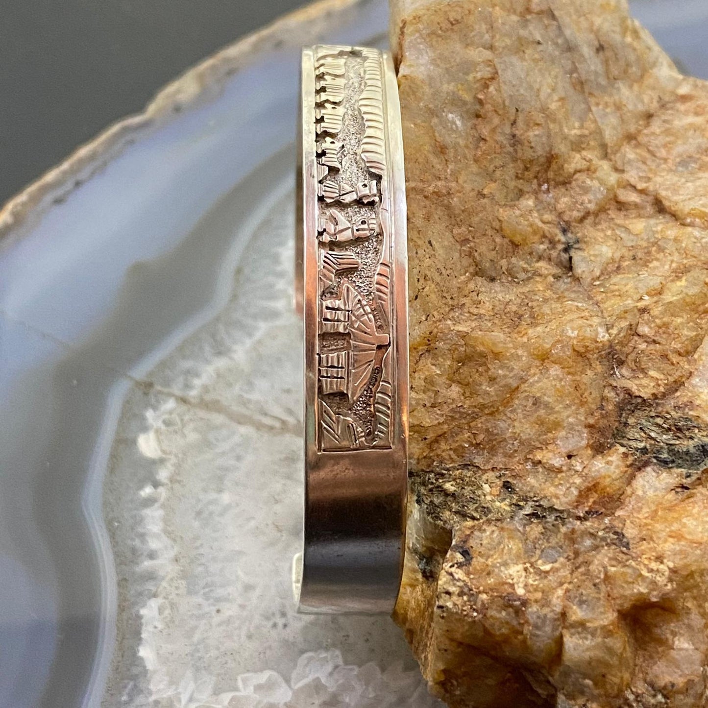 Signed Vintage Native American Sterling Silver Pueblo Life Storyteller Bracelet