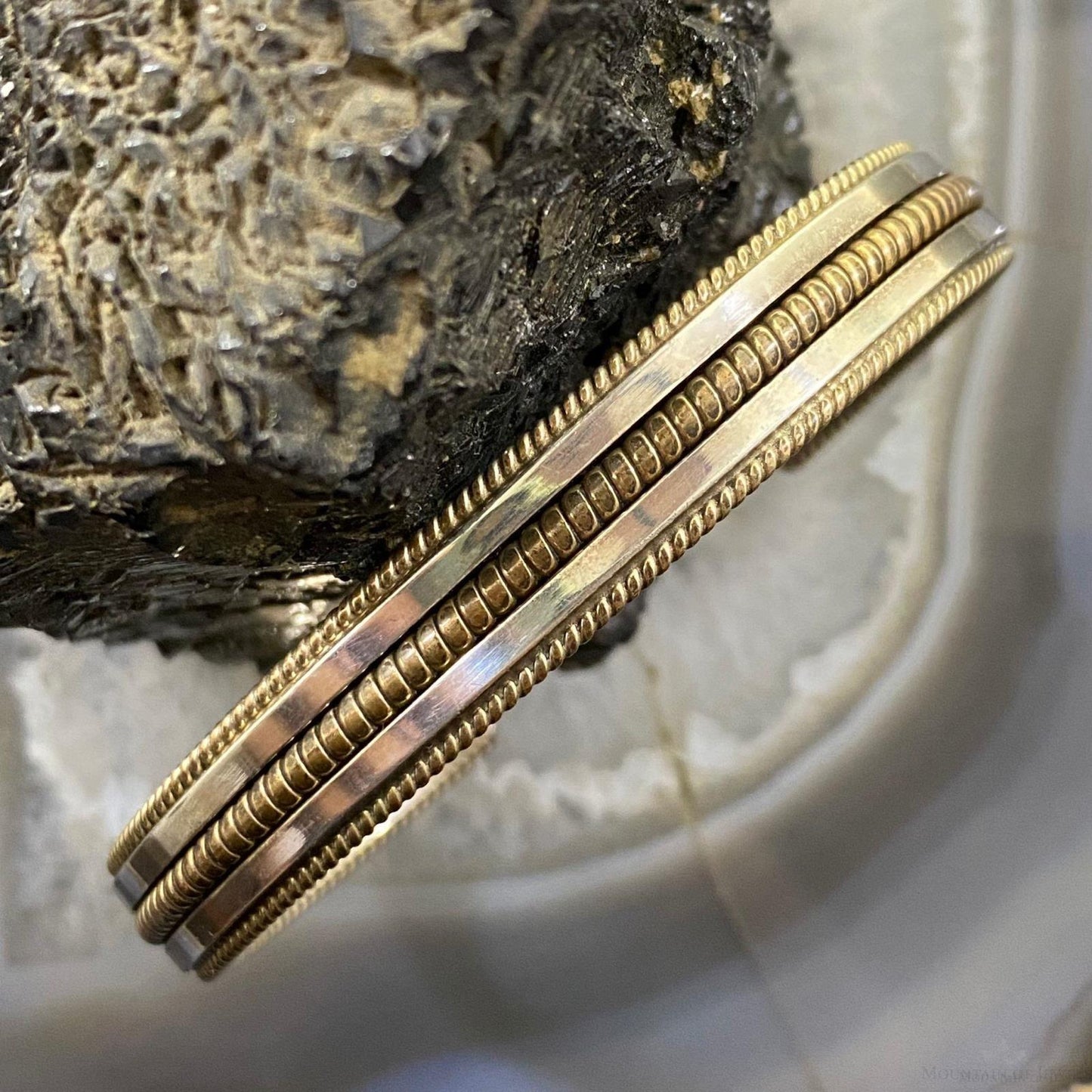Vintage Native American Sterling Silver & Gold Filled Bracelet For Women