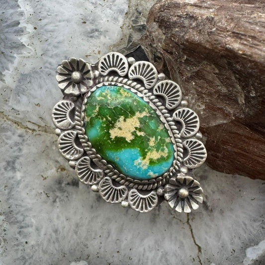 Sterling Silver Southwestern Style Sonora Gold Turquoise Decorated Adjustable Ring For Women