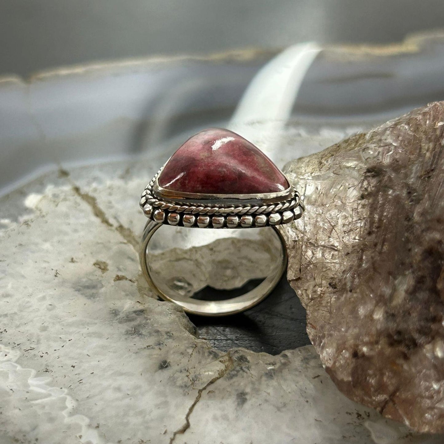 Sterling Silver Southwestern Style Triangle Thulite Split Shank Ring Size 9 For Women