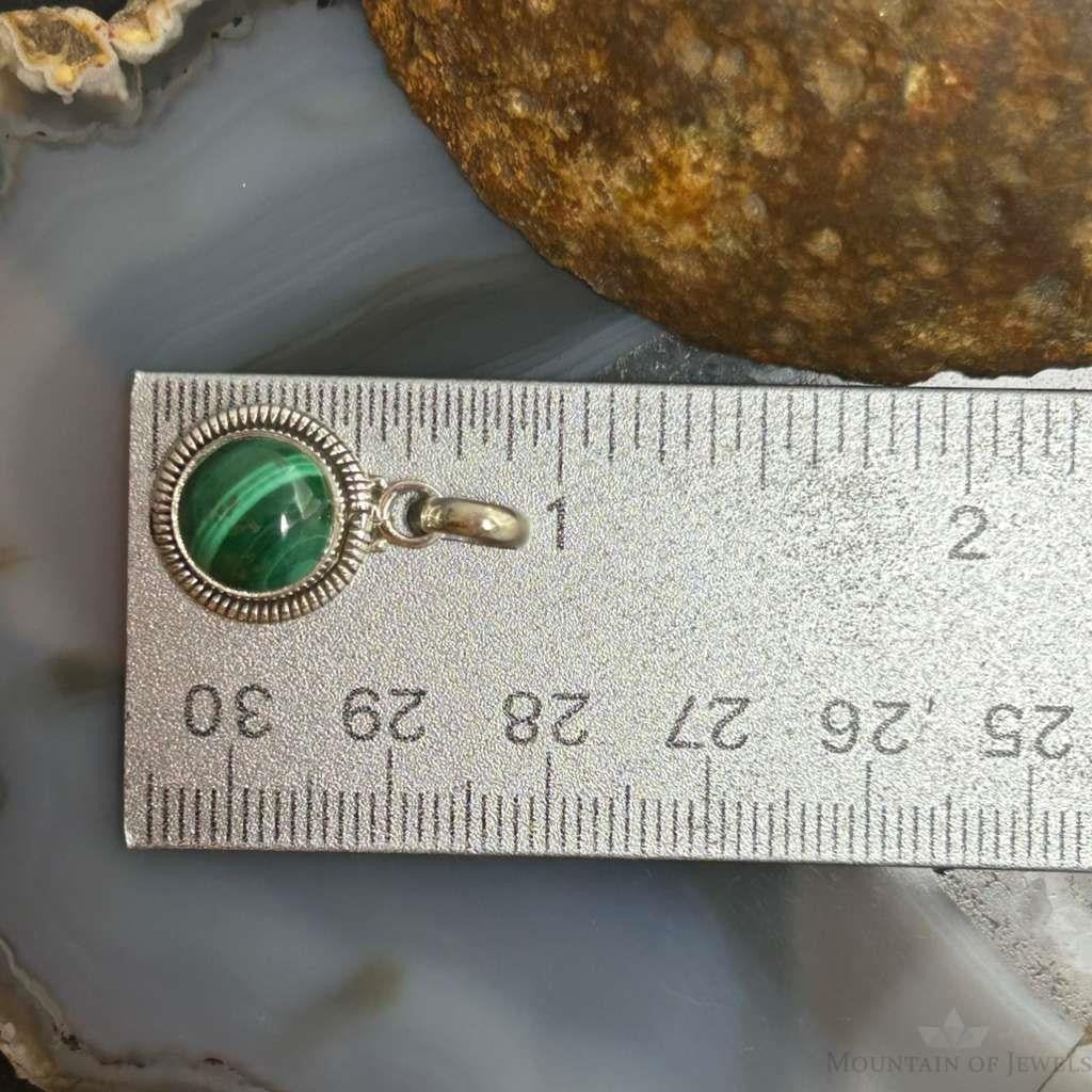 Sterling Silver Southwestern Style Round Malachite Decorated Charm/Pendant For Women