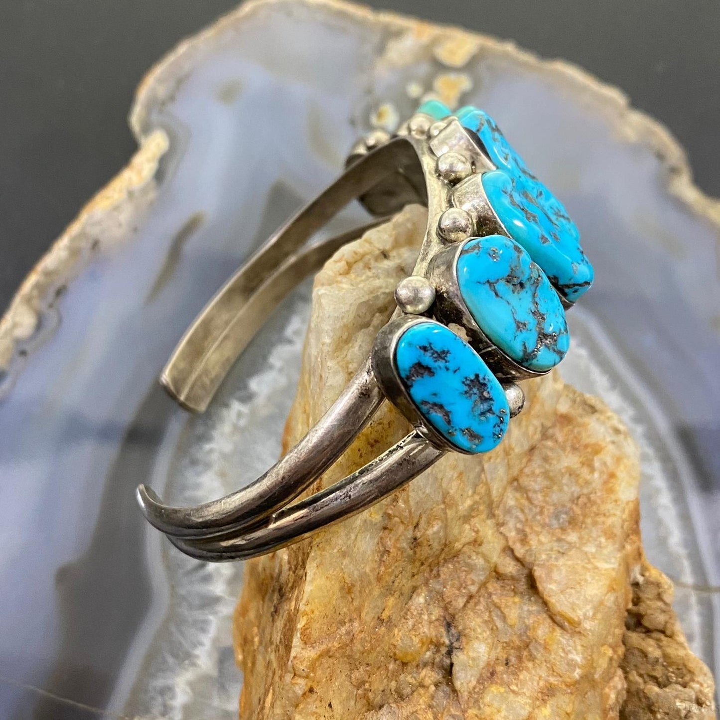 Ramona Loloma Vintage Native American Sterling Graduated Turquoise Bracelet