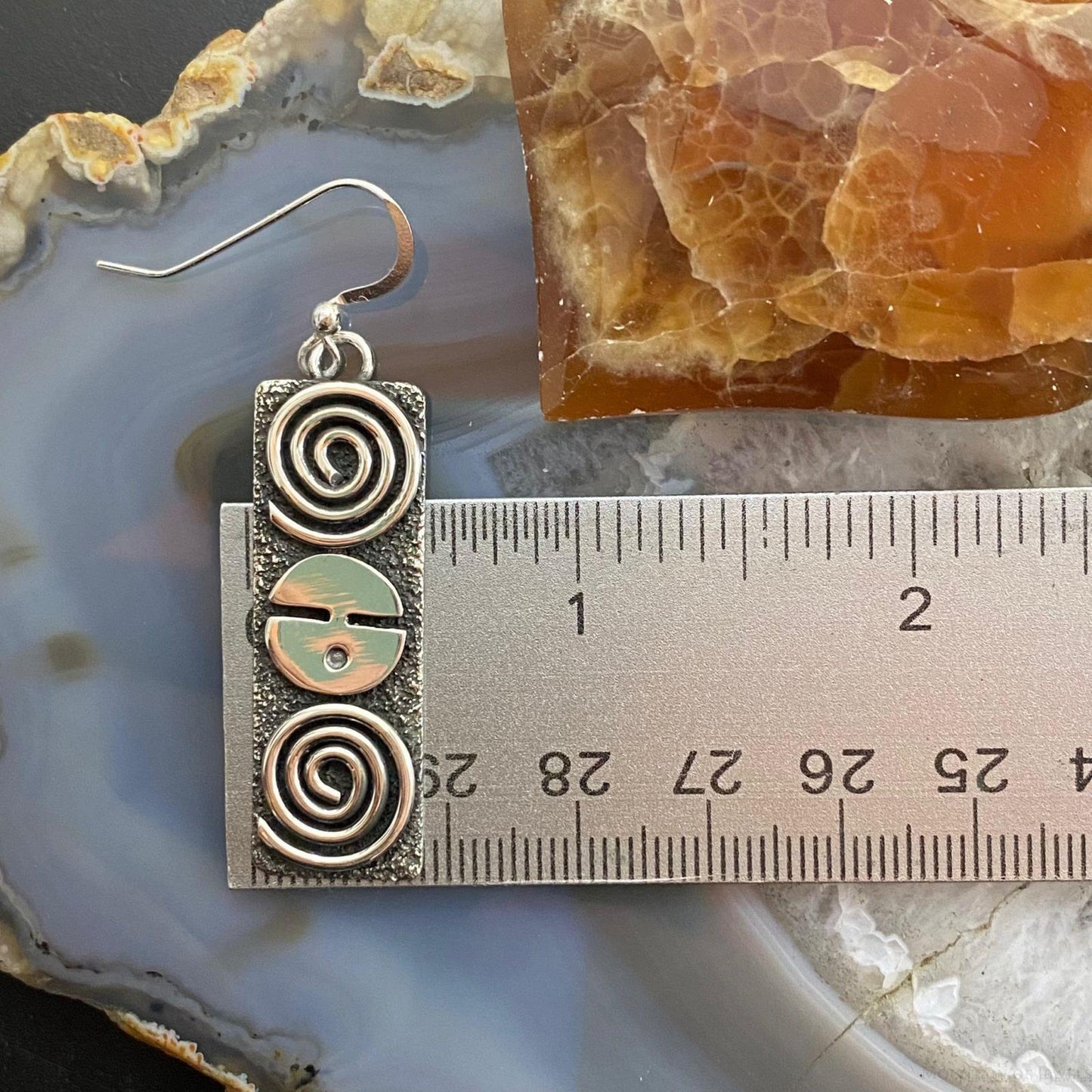 Alex Sanchez Native American Sterling Silver Petroglyph Dangle Earrings Women