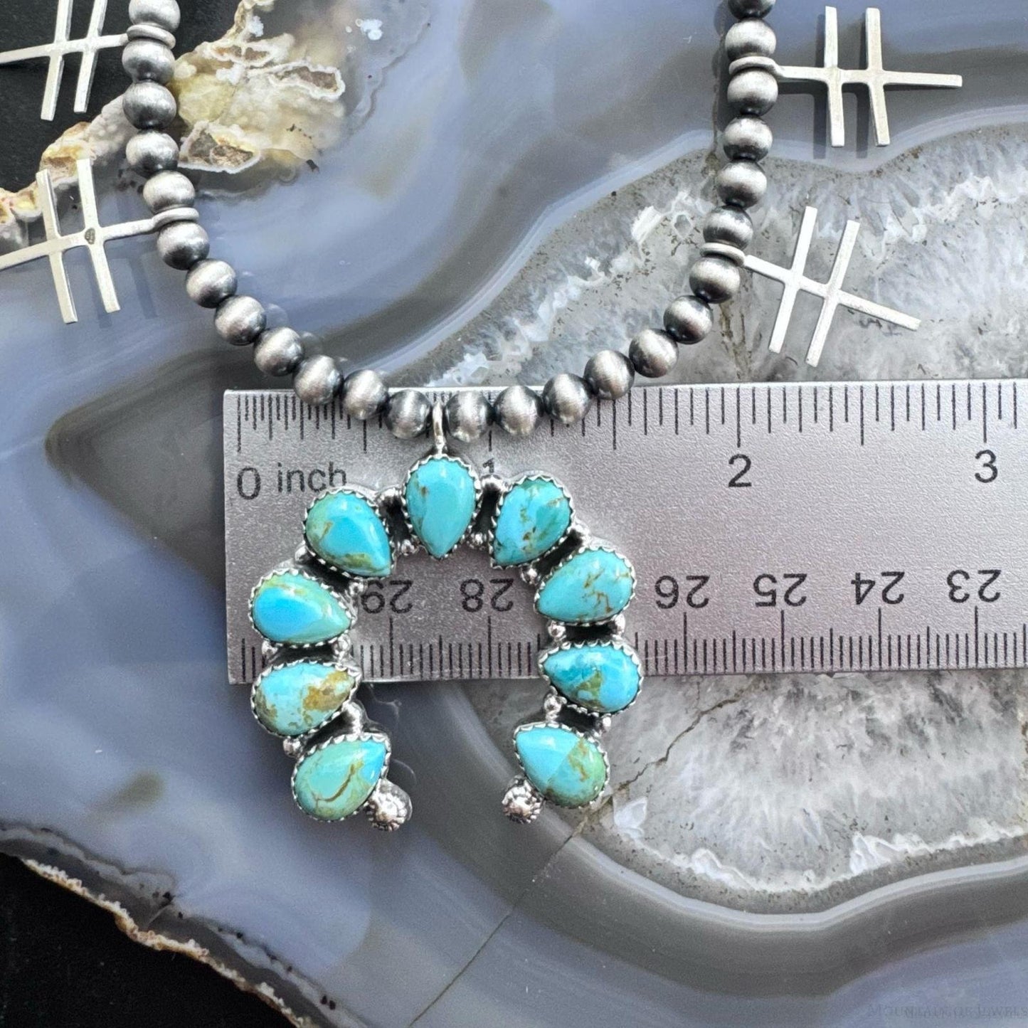 Sterling Silver Southwestern Style Turquoise Naja w/Native Cross 20" Necklace For Women