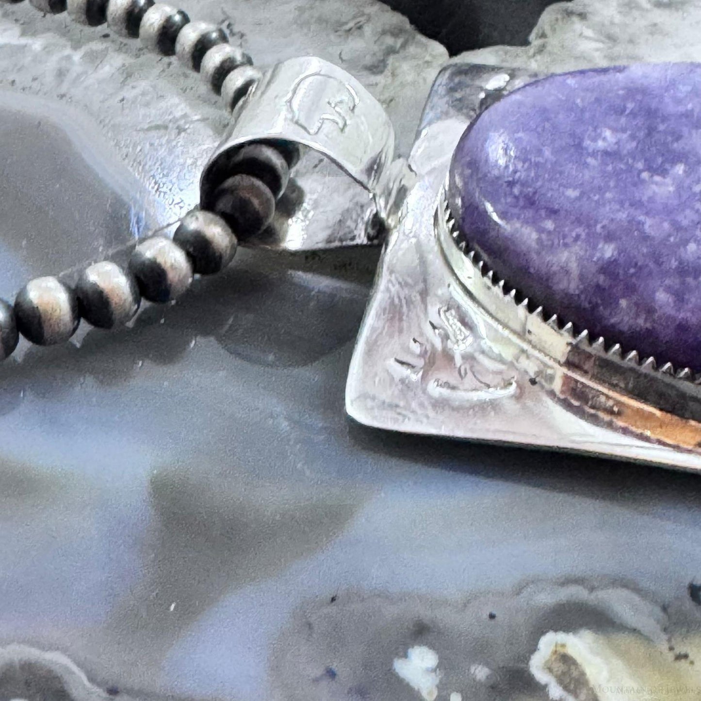 Frank Chavez Native American Sterling Silver Oval Charoite Unisex Pendant