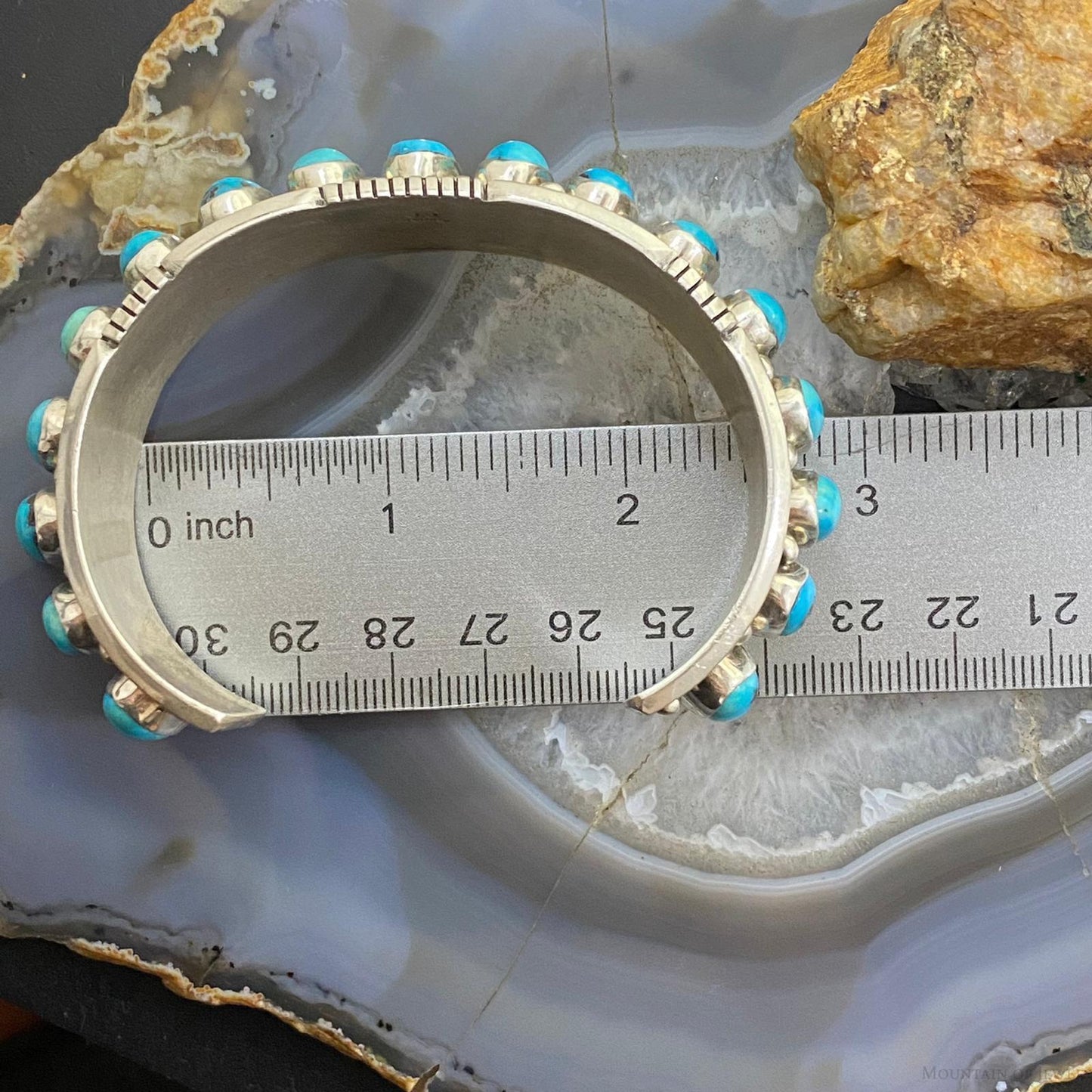 Vintage Native American Sterling Silver Oval Turquoise Row Bracelet For Men