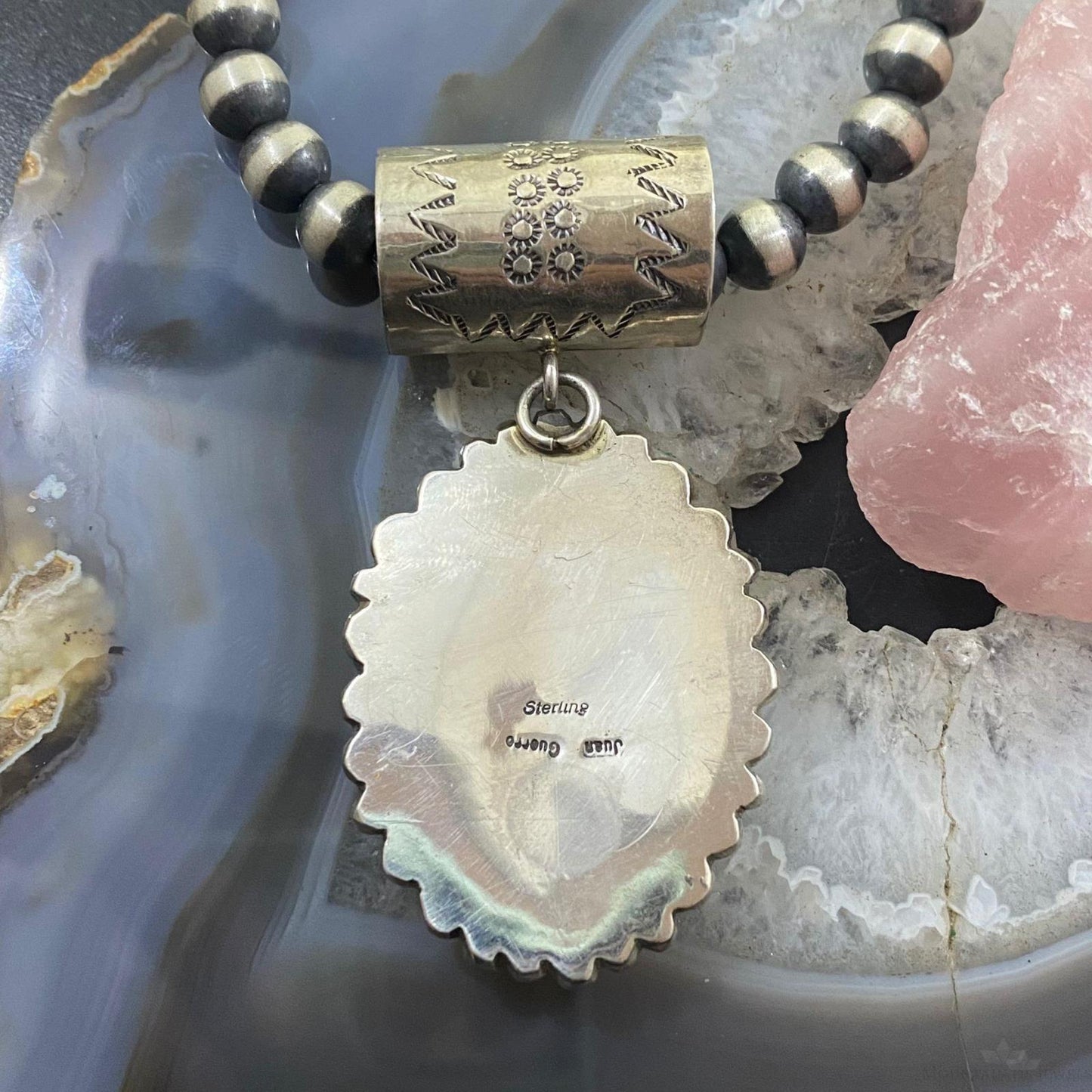 Juan Guerro Native American Sterling Silver Large Mother of Pearl Pendant