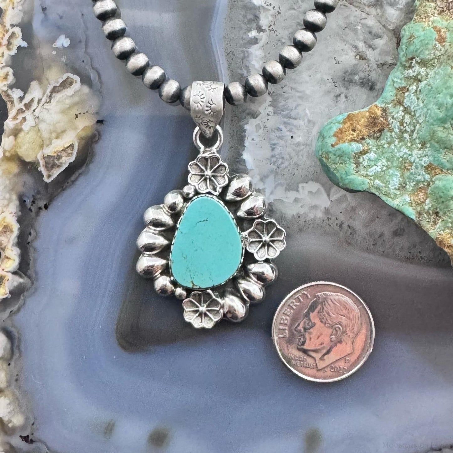 Sterling Silver Southwestern Style Teardrop Turquoise Decorated Pendant For Women