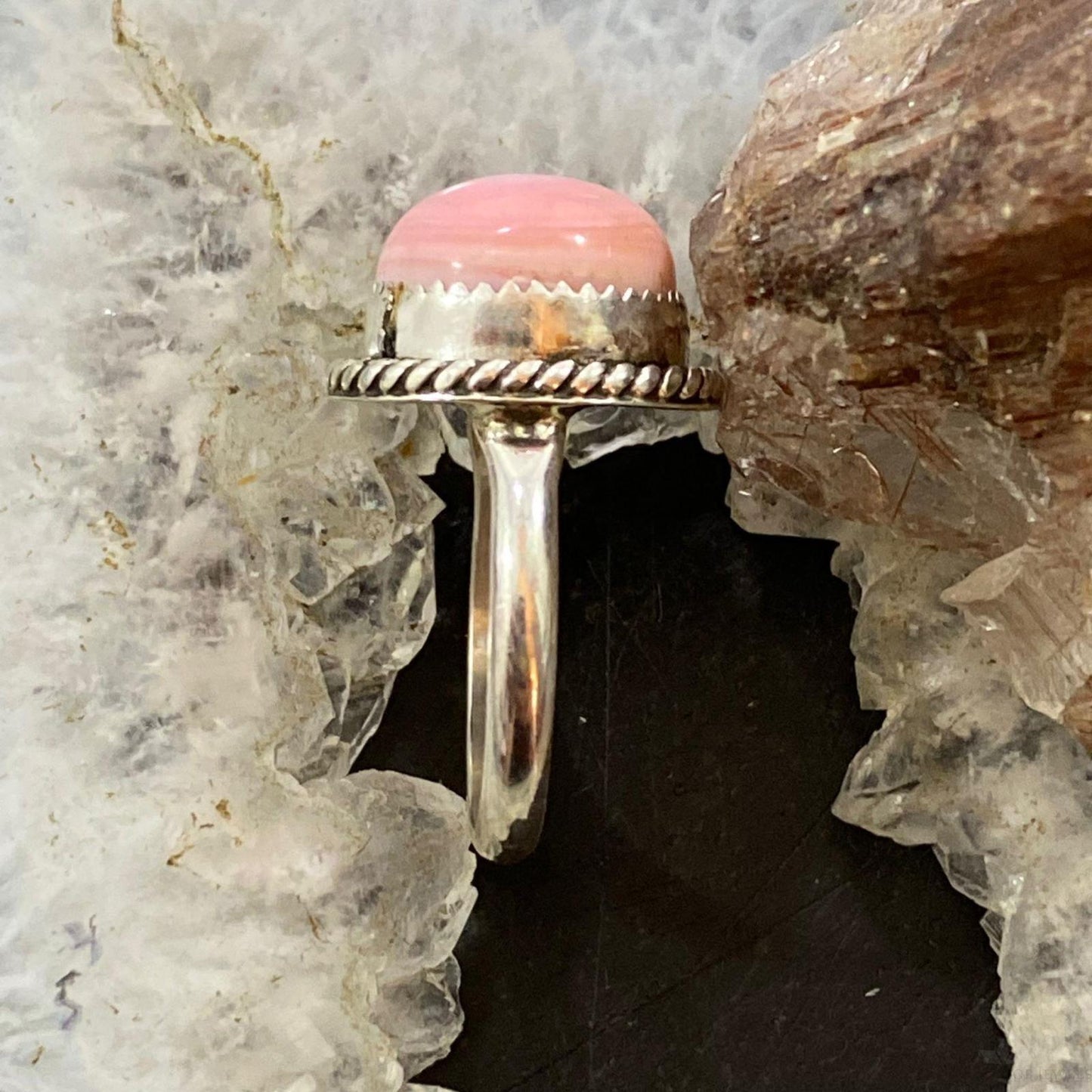 Native American Sterling Silver Rounded Pink Conch Ring Size 7.5 & 8 For Women