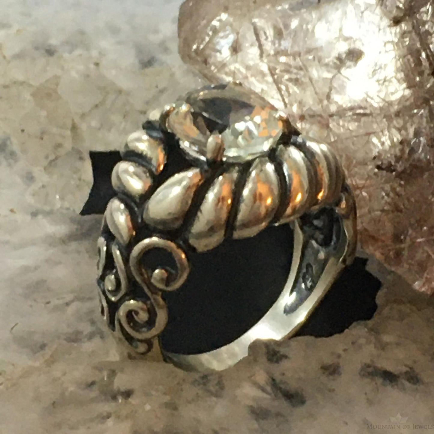 Carolyn Pollack Southwestern Style Sterling Silver Oval Faceted White Topaz Ring For Women