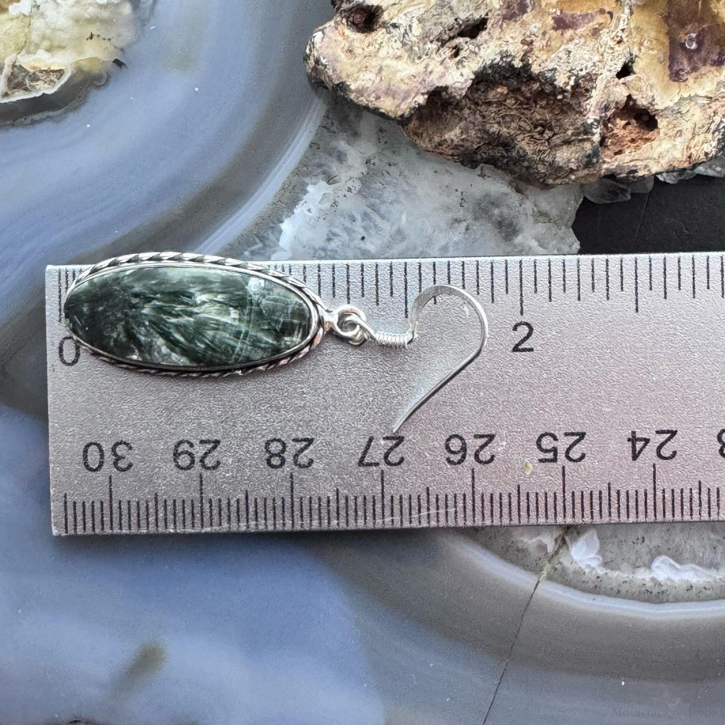 Sterling Silver Southwestern Style Elongated Oval Serpentine Dangle Earrings For Women