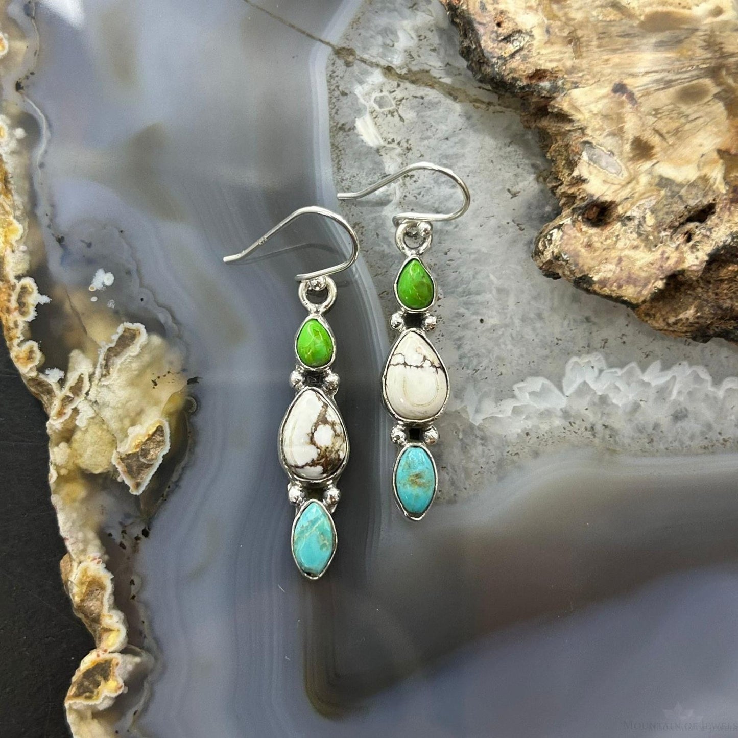 Sterling Silver Southwestern Style Multistone Dangle Earrings For Women #14