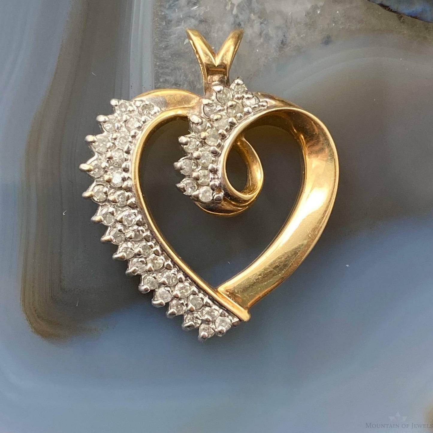 14K Yellow Gold Diamonds Heart Shape Pendant For Women