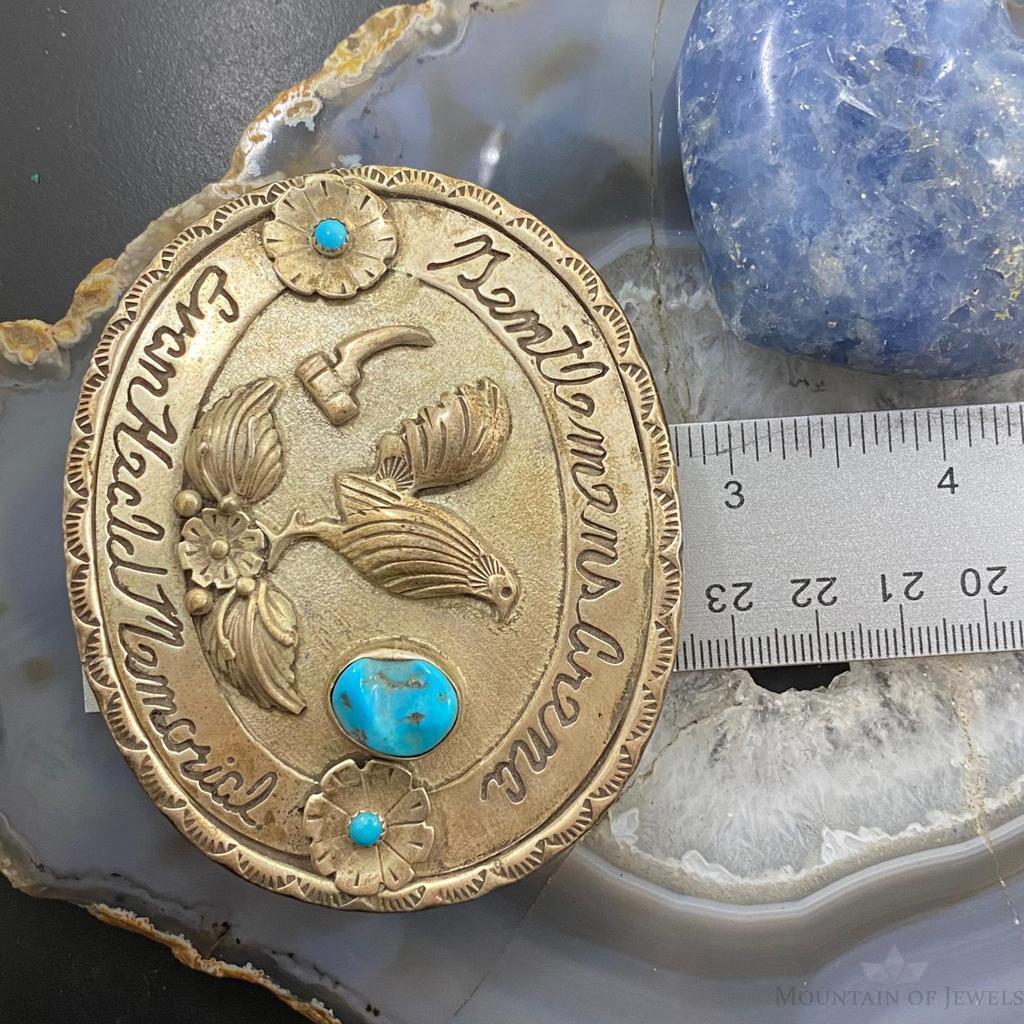 Sterling Silver Turquoise & Chicken Decorated Gentlemen's Arena Belt Buckle