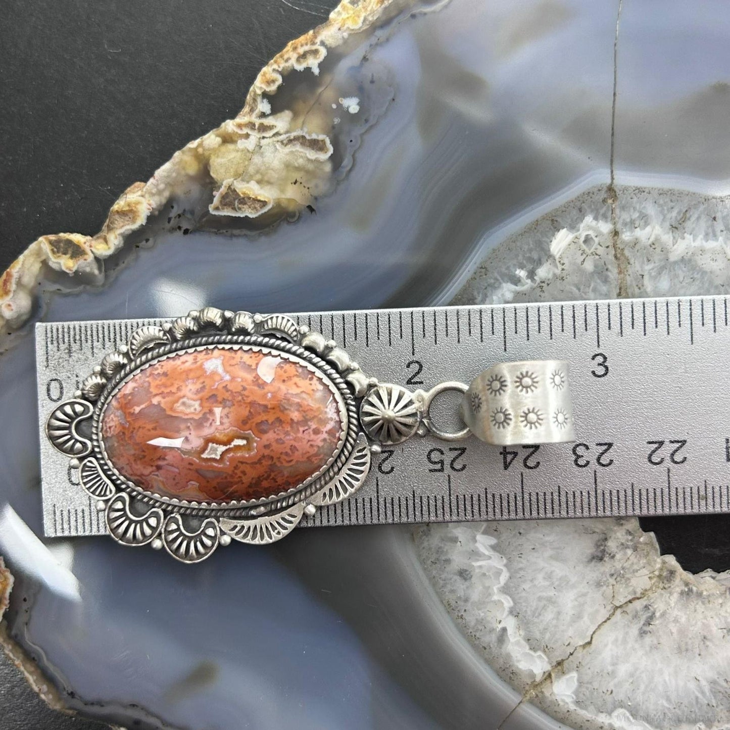 Sterling Silver Southwestern Style Oval Red Plum Jasper Decorated Pendant For Women