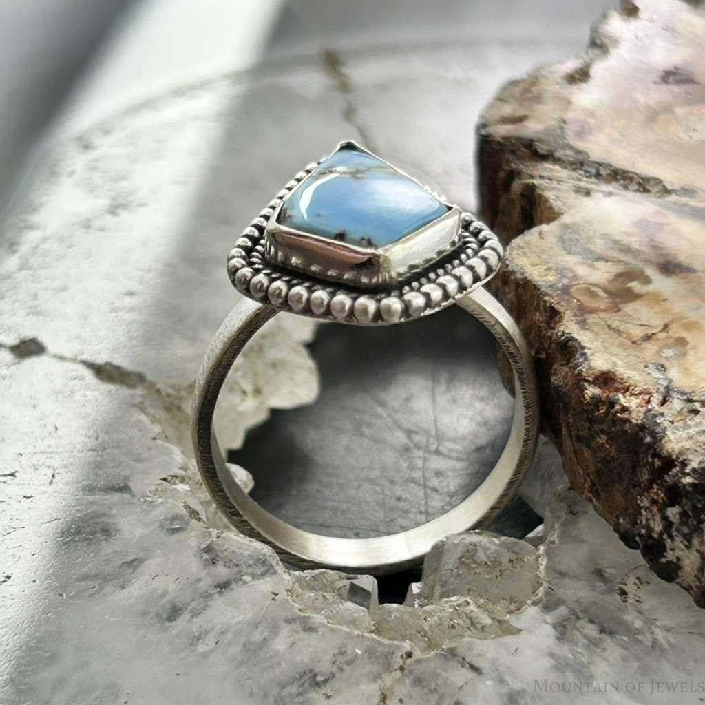 Sterling Silver Southwestern Style Kite Golden Hill Turquoise Adjustable Ring For Women
