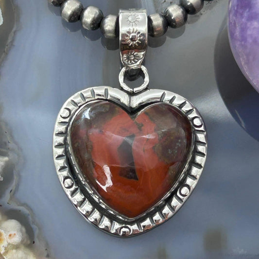 Sterling Silver Southwestern Style Seam Agate Heart Decorated Pendant For Women