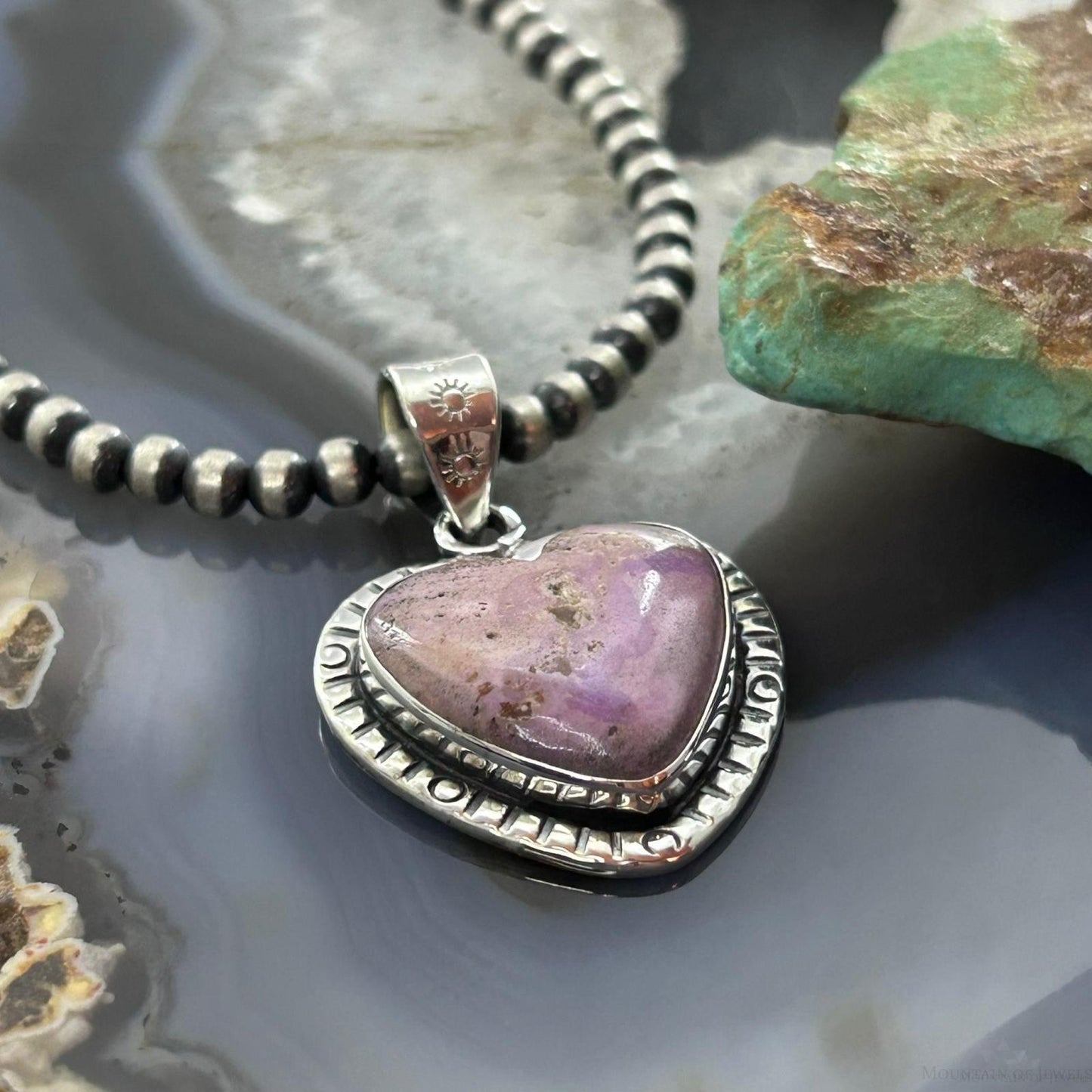 Sterling Silver Southwestern Style Phosphosiderite Heart Pendant For Women
