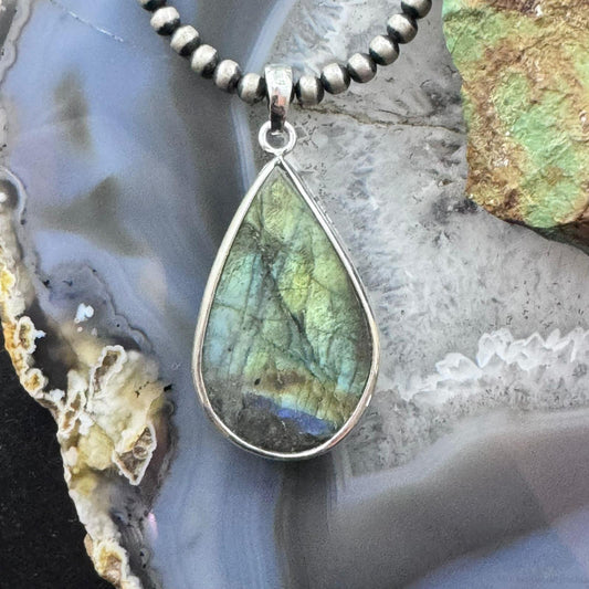 Sterling Silver Large Teardrop Abalone Double Sided Fashion Pendant For Women