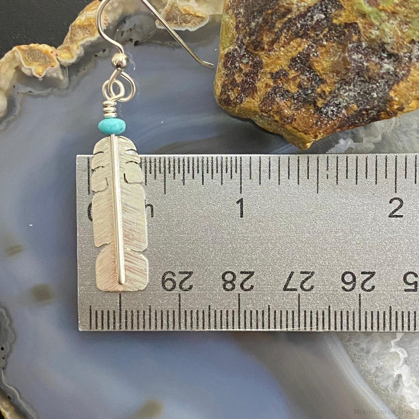 David Kuticka Native American Sterling Silver Feather w/Turq Dangle Earrings #2