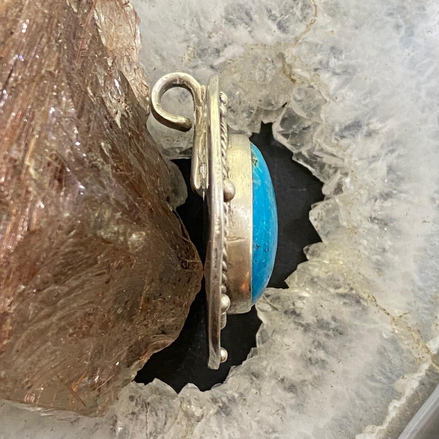 Vintage Native American Silver Oval Turquoise Unisex Pendant