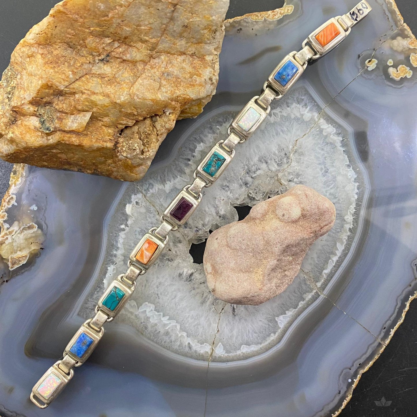 Christine Wolf Sterling Silver Double Side Multi-Stone Link Bracelet For Women