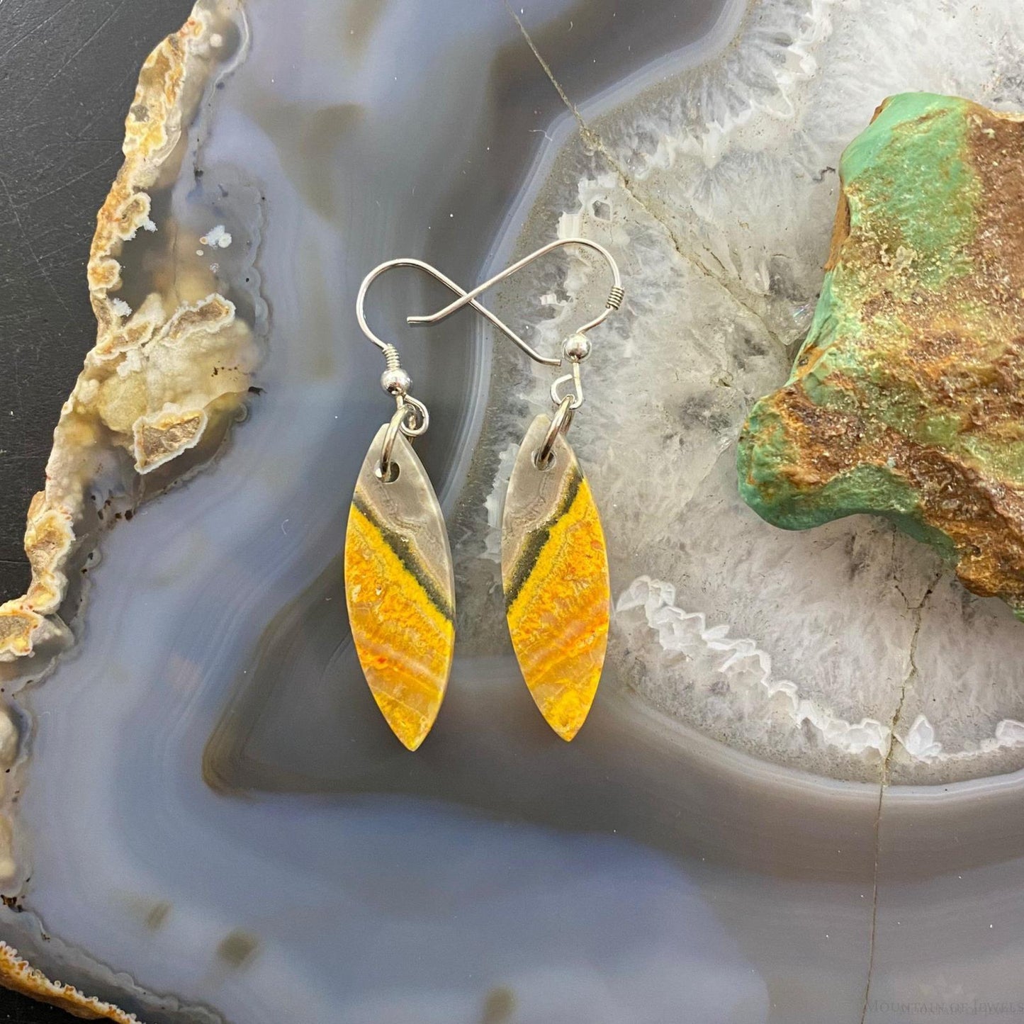 Sterling Silver Marquise Bumblebee Jasper Slab Dangle Earrings For Women #116