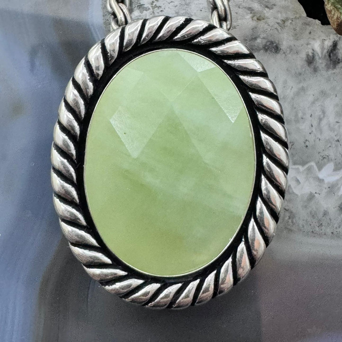 Carolyn Pollack Sterling Silver Large Faceted Oval Green MOP Pendant/Brooch For Women