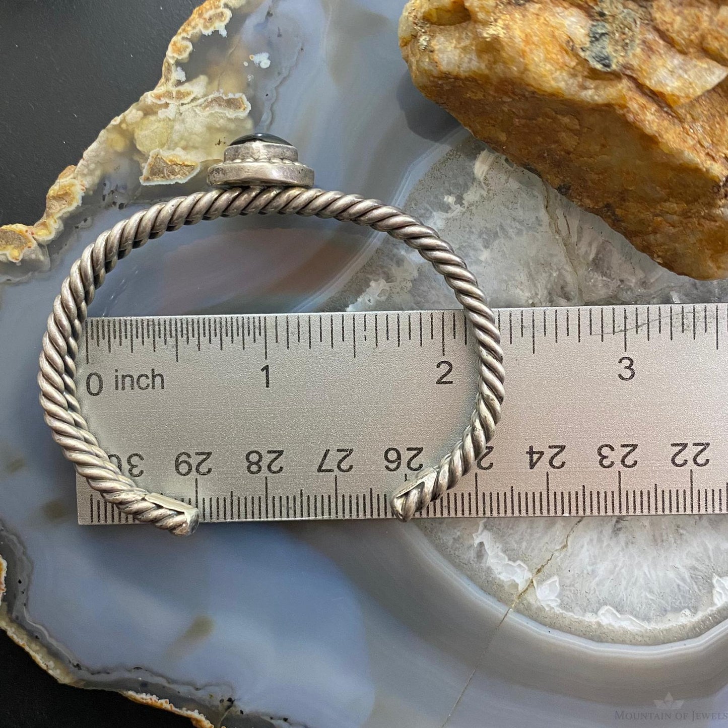 Vintage Native American Silver Square Onyx Double Coil Bracelet For Women