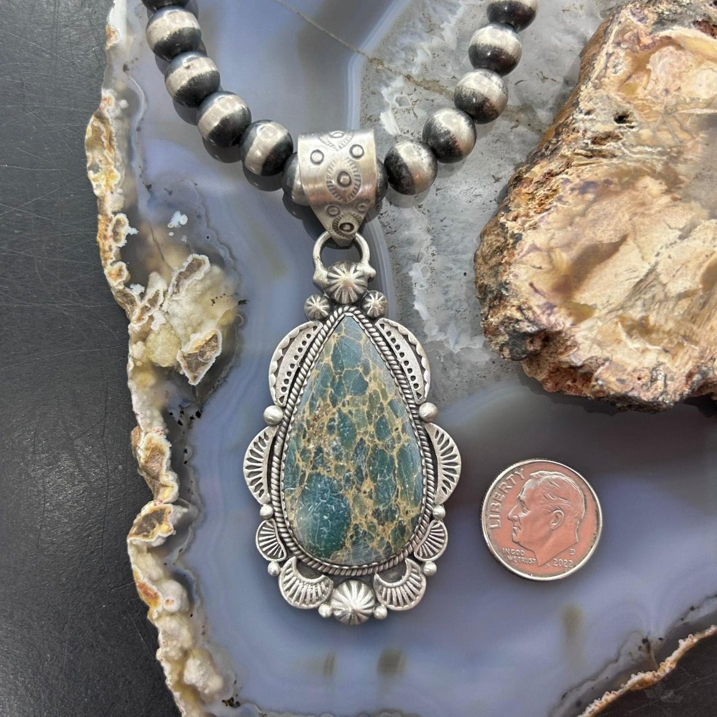 Sterling Silver Southwestern Style Teardrop Sediment Jasper Pendant For Women
