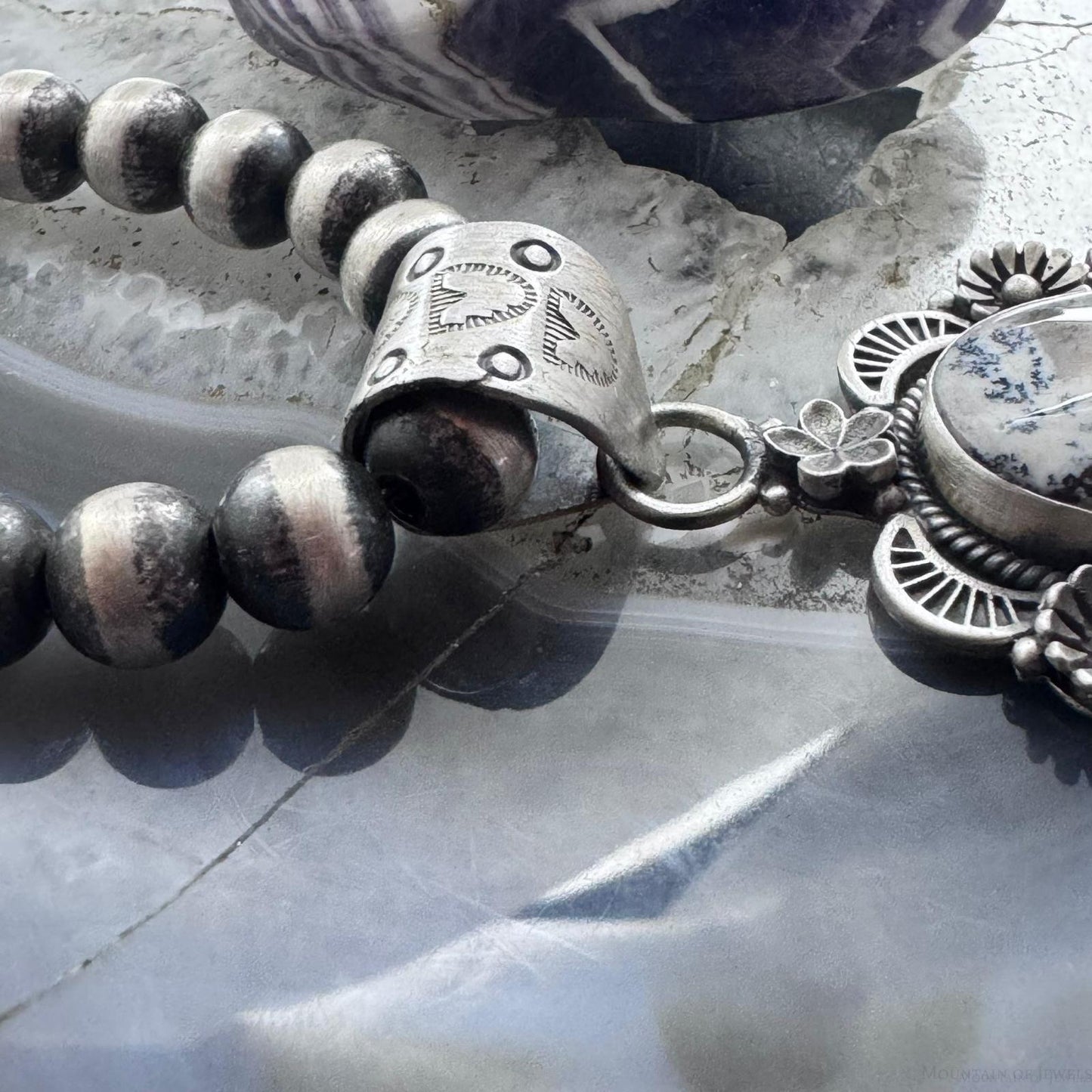 Sterling Silver Southwestern Style Elongated Oval Dendritic Agate Decorated Pendant For Women