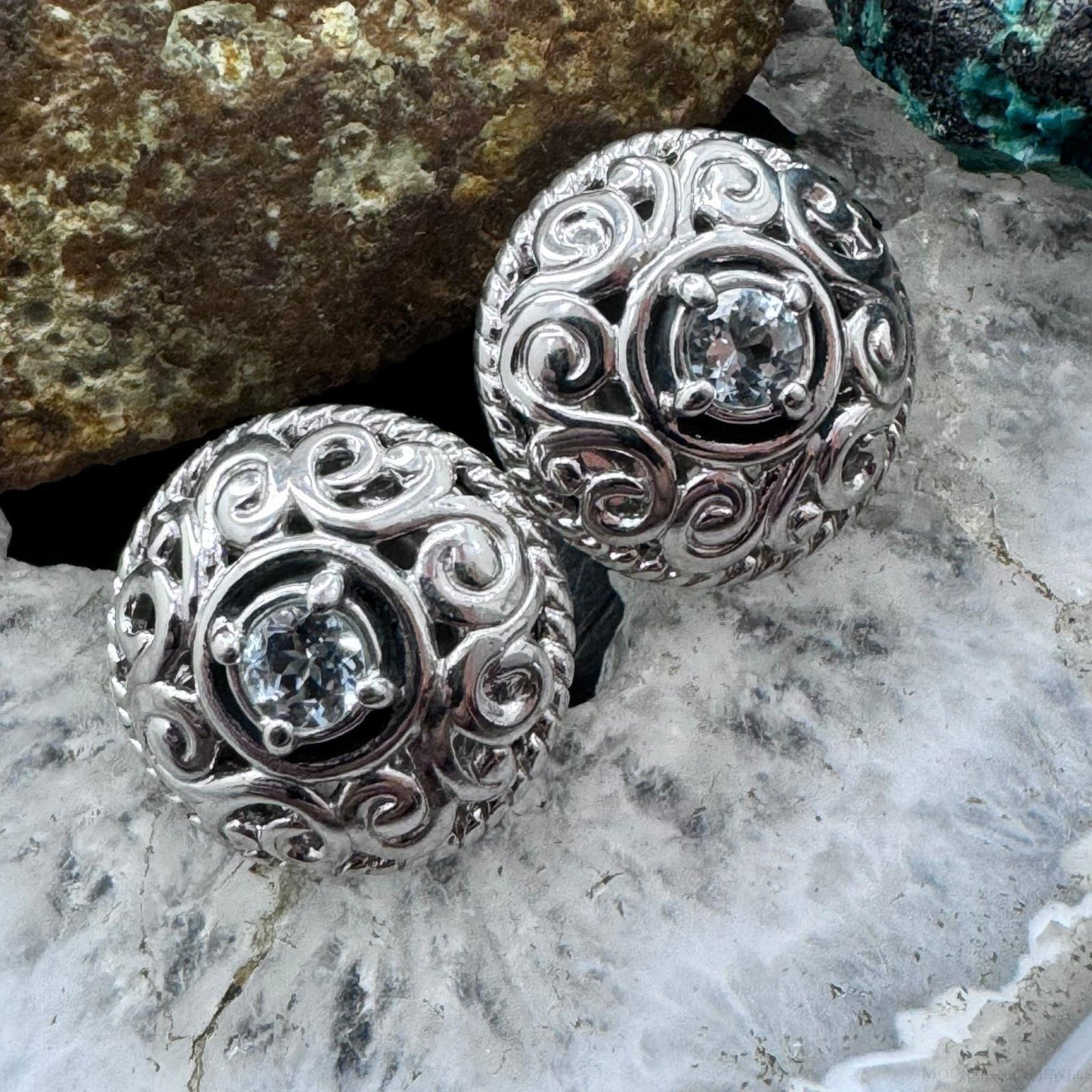Carolyn Pollack Sterling Silver Faceted Round Aquamarine Omega Back Stud Earrings For Women